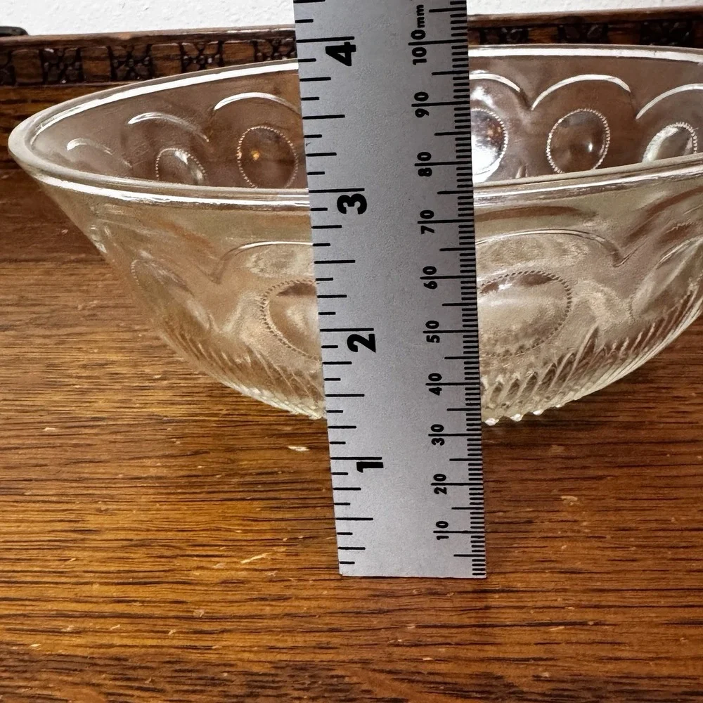 Vintage Cut Glass Serving Bowl Clear Hobnail Oval Pattern 9